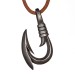 Men's 925 Sterling Silver Hook Necklace Matte Silver Color Leather Drawstring