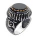 Men's Silver Ring With Light Fluff, Sultan Muhammad, With An Engraved Black Onyx Stone