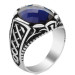 Sterling Silver Oval Blue Zircon Stone Men's Ring