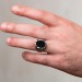 Silver Oval Black Onyx Stone Men's Ring