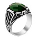 Sterling Silver Oval Green Zircon Stone Men's Ring