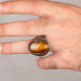 Brown Tiger Eye Stone Tugra Patterned Sterling Silver Men's Ring