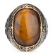 Brown Tiger Eye Stone Tugra Patterned Sterling Silver Men's Ring