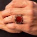 Tile Model Flat Zircon Dark Claret Red Stone Sterling Silver Men's Ring