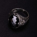 Eagle Motif Faceted Black Zircon Stone Sterling Silver Men's Ring