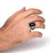 Eagle Motif Faceted Black Zircon Stone Sterling Silver Men's Ring