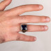 Blue Zircon Stone Square Design Men's Sterling Silver Ring