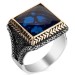 Blue Zircon Stone Square Design Men's Sterling Silver Ring