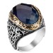 Blue Zircon Stone Adorned Sterling Silver Men's Ring