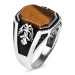 Double Headed Eagle Motif Tiger Eye Stone Silver Ring