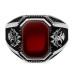 Minsar: Double Headed Eagle Motif Red Onyx Stone Sterling Silver Ring