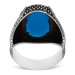 Dot Patterned Oval Design Silver Men's Ring Blue Faceted Zircon Stone