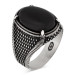 Dot Patterned Oval Design Silver Men's Ring With Black Onyx Stone