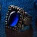 خاتم رجالي من الفضة عيار 925 مزين بحجر الزركون الأزرق وبحواف منقطة