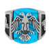 Novelty: Double Headed Eagle Motif Crescent And Star Tiger Eye Stone Sterling Silver Ring