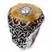 Silver Men's Ring With Yellow Yemen Agate Stone
