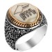 Gokturk Turkish And Wolf Motif On Mother Of Pearl Silver Ring