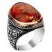 Sterling Silver Men's Ring With Synthetic Amber Stone