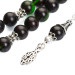 Squeezed Amber Sphere Cut Green Moire Silver Tasseled Rosary