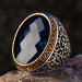 Symmetrical Patterned Big Blue Zircon Stone Sterling Silver Men's Ring