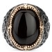 Black Onyx Stone Vav Letter Patterned Sterling Silver Men's Ring