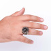 Black Zircon Stone Patterned Silver Men's Ring