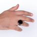 Stone Structured Round Black Onyx Silver Men's Ring