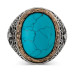 Men's 925 Silver Ring With Tugra Design/Ottoman Pattern With Turquoise Stone