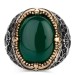 Green Agate Stone Vav Figured Sterling Silver Men's Ring