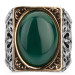 Green Oval Agate Stone Rectangle Sterling Silver Men's Ring