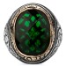 Green Zircon Stone Pen Embroidered Patterned Sterling Silver Men's Ring