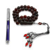 Silver Kazaz Tassel Maxi Size Mottled Red Amber Prayer Beads