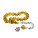 Fiery Yellow Amber Rosary With Braided Silver Tassels