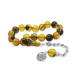 Yellow And Black Amber Rosary With Braided Silver Tassels