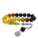 Honey And Black Amber Rosary With Braided Silver Tassels