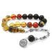 Fiery Amber Colored Rosary With Braided Silver Tassels