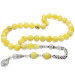 Amber Rosary With Yellow And White Silver Tassel And Spherical Beads