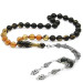 Black And White Amber Rosary With 925 Silver Tassels