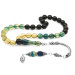 White And Blue Fiery Amber Rosary With 925 Silver Tassel