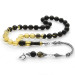 Mens Black And White Amber Rosary With 925 Silver Tassels