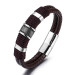 Double Layer Brown Leather Rope Silver 316L Quality Steel Men Bracelet