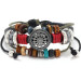 Black Leather Metal Ethnic Design Sun Detailed Retro Men Bracelet