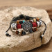 Black Leather Metal Ethnic Design Sun Detailed Retro Men Bracelet