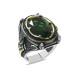 Silver Men Ring With Green Zircon Stone And Torch Detail On The Sides