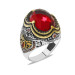 Red Zircon Stone King Crown Design Silver Men Ring