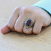 Facet Red Zircon Stone Tulip Patterned Silver Men Ring