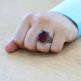 Facet Red Zircon Stone Authentic Design Silver Men Ring