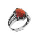 Red Zircon Stone Oval Design Silver Men Ring