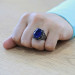 Facet Navy Blue Zircon Stone Authentic Design Silver Men Ring