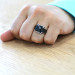 Facet Black Zircon Stone Modern Design Silver Men Ring